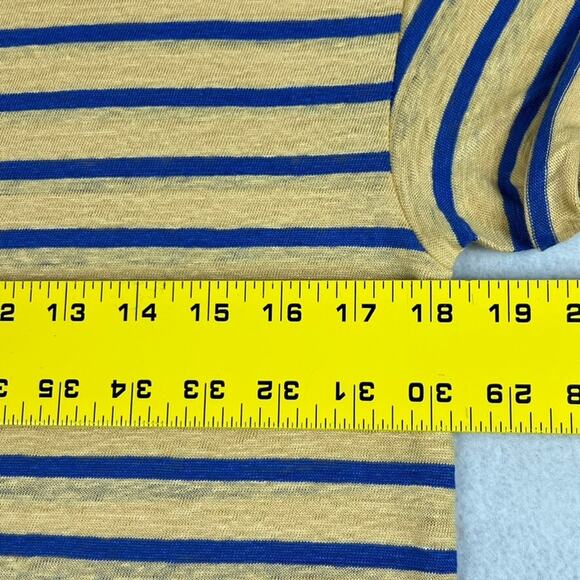 J Crew T-Shirt Womens Small Yellow Blue Striped Linen Rolled-cuff Henley Sleeve - Picture 5 of 12